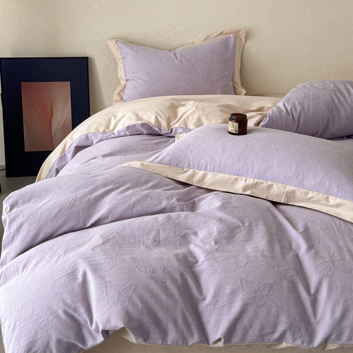 91家纺网 家纺一手货源 找家纺 若未家居 LOVEWE HOUSE 2025新款50S色织空气层水洗大提花全棉四件套 梦蝶-有氧紫