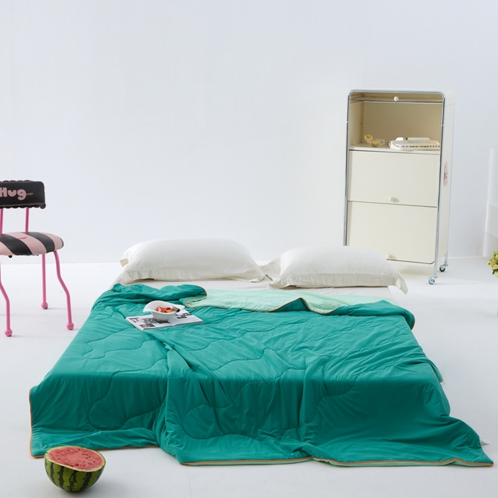 91家纺网 家纺一手货源 找家纺 2025春夏新款A类母婴级西瓜啵啵凉感被锦氨夏凉被空调被 西瓜绿+青柠绿