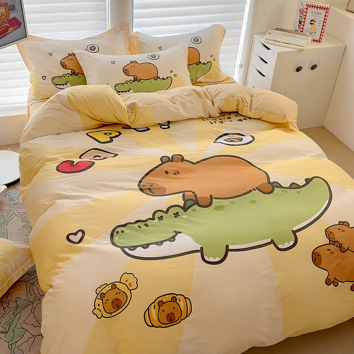 91家纺网 家纺一手货源 找家纺 2025新款原创设计卡皮巴拉全棉四件套-有作品登记证书 趴趴巴拉