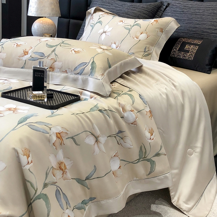 91家纺网 家纺一手货源 找家纺 若未家居 LOVEWE HOUSE 2025新款兰精天丝印花夏被及夏被四件套 玉兰白雪（床单款+床盖款）