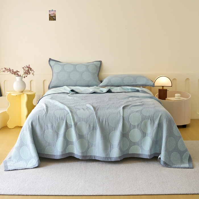 91家纺网 家纺一手货源 找家纺 棠薇家纺  2025新款北欧风盖毯毛巾被 圆点生活