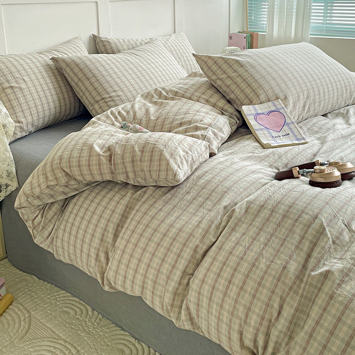 91家纺网 家纺一手货源 找家纺 大柏树 2025新款全棉水洗棉套件-床单四件套 日落灰