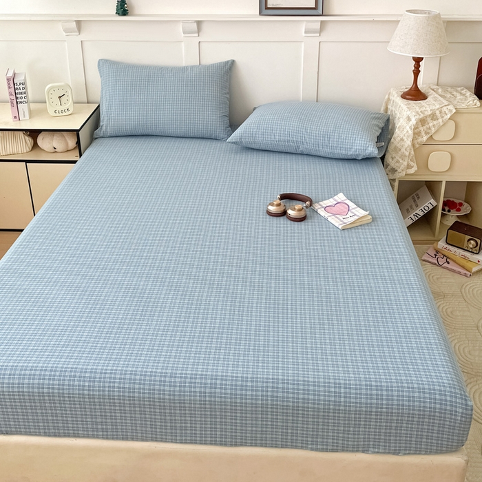 91家纺网 家纺一手货源 找家纺 2025新款全棉水洗棉套件-单床笠 春野兰