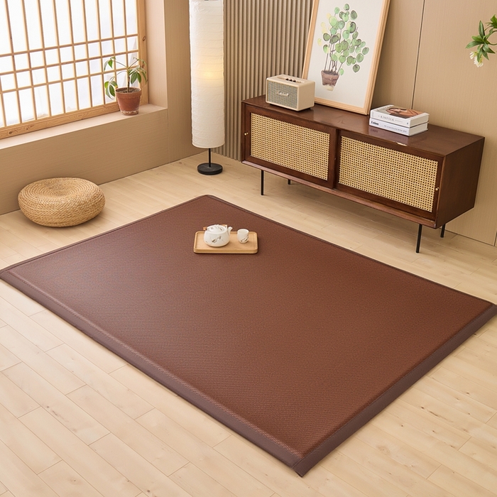 91家纺网 家纺一手货源 找家纺 绒艺席业 2025新款PE藤席地垫 咖色