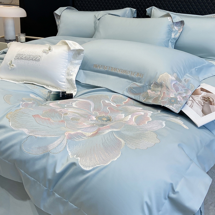 91家纺网 家纺一手货源 找家纺 星蕴家纺 2025新款100支澳棉正宗长绒棉四件套-绽放 绽放 幸运兰