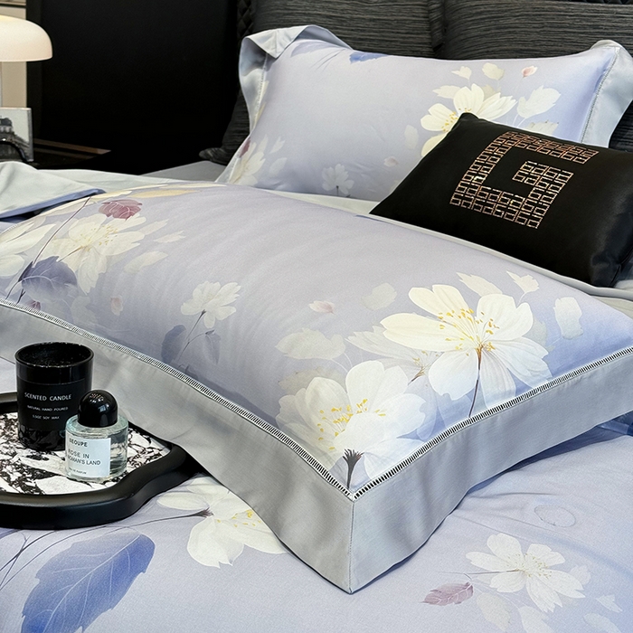 91家纺网 家纺一手货源 找家纺 若未家居 LOVEWE HOUSE 2025新款兰精天丝印花夏被及夏被四件套 紫郁气氛（床单款+床盖款）