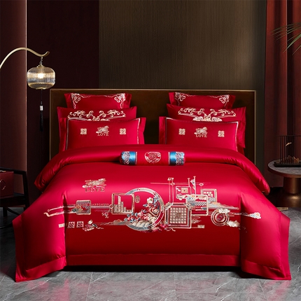 91家纺网 家纺一手货源 找家纺 （总）博之洋婚庆 2025新款全棉纯棉新中式婚庆刺绣四件套-总