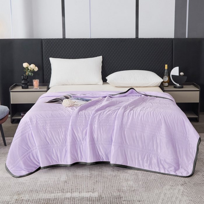 91家纺网 家纺一手货源 找家纺 丝薇雅 2025新款凉感丝夏被冰淇淋夏凉被 黑边-条纹魅紫