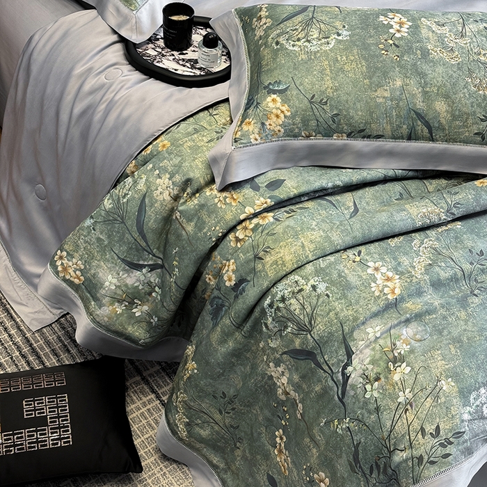 91家纺网 家纺一手货源 找家纺 若未家居 LOVEWE HOUSE 2025新款兰精天丝印花夏被及夏被四件套 空山栀子（床单款+床盖款）