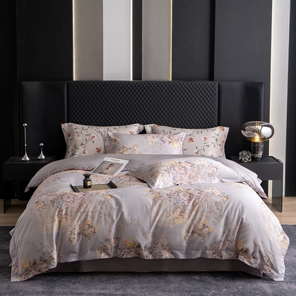 皇寝世家家居 2025新款60S新疆长绒棉数码印花全棉床上四件套纯棉床品套件 花城-紫