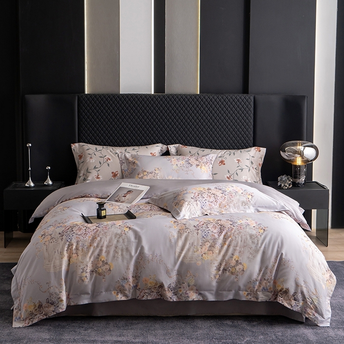 91家纺网 家纺一手货源 找家纺 皇寝世家家居 2025新款60S新疆长绒棉数码印花全棉床上四件套纯棉床品套件 花城-紫