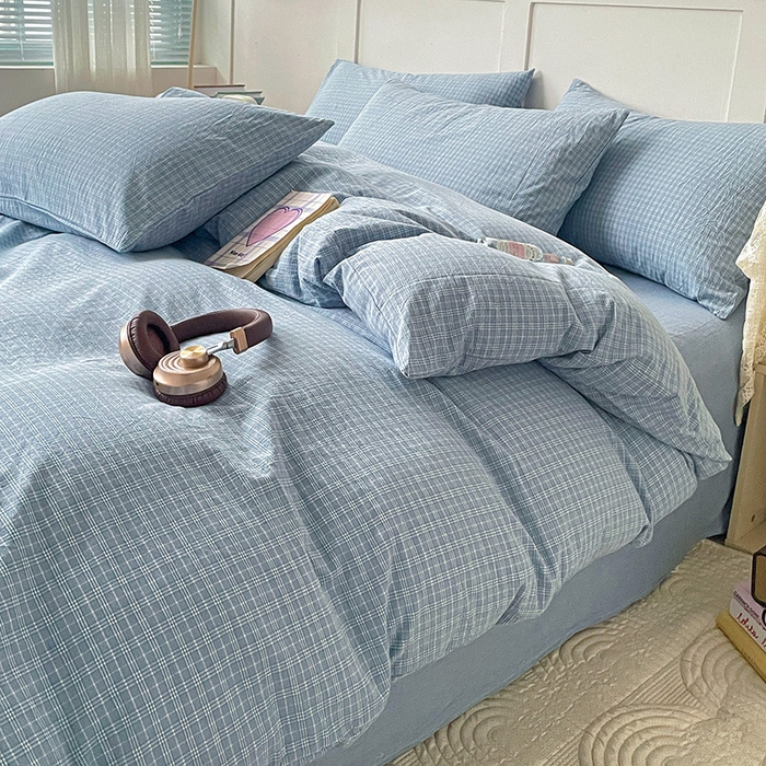 91家纺网 家纺一手货源 找家纺 大柏树 2025新款全棉水洗棉套件-床单四件套 春野兰