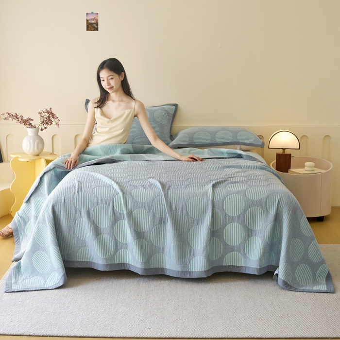 91家纺网 家纺一手货源 找家纺 棠薇家纺  2025新款北欧风盖毯毛巾被 圆点生活