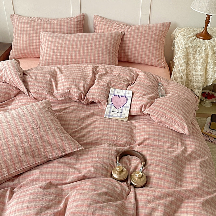 91家纺网 家纺一手货源 找家纺 大柏树 2025新款全棉水洗棉套件-床单四件套 日落红