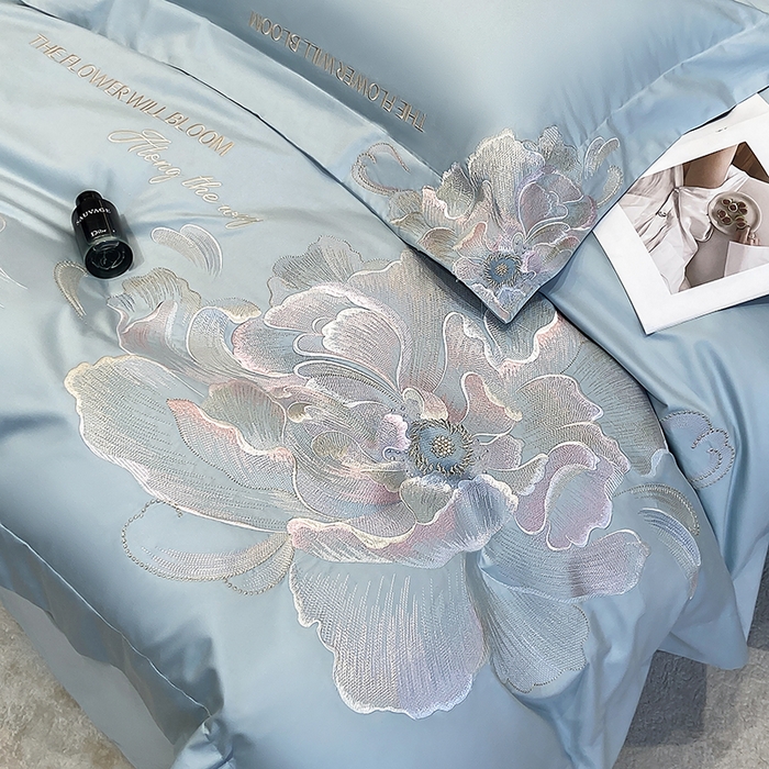 91家纺网 家纺一手货源 找家纺 星蕴家纺 2025新款100支澳棉正宗长绒棉四件套-绽放 绽放 幸运兰