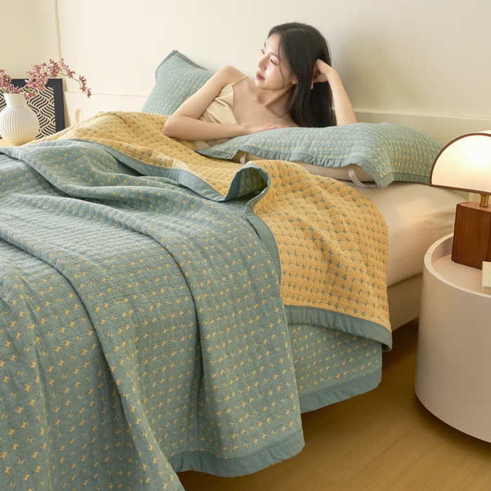 91家纺网 家纺一手货源 找家纺 棠薇家纺  2025新款北欧风盖毯毛巾被 星空绿