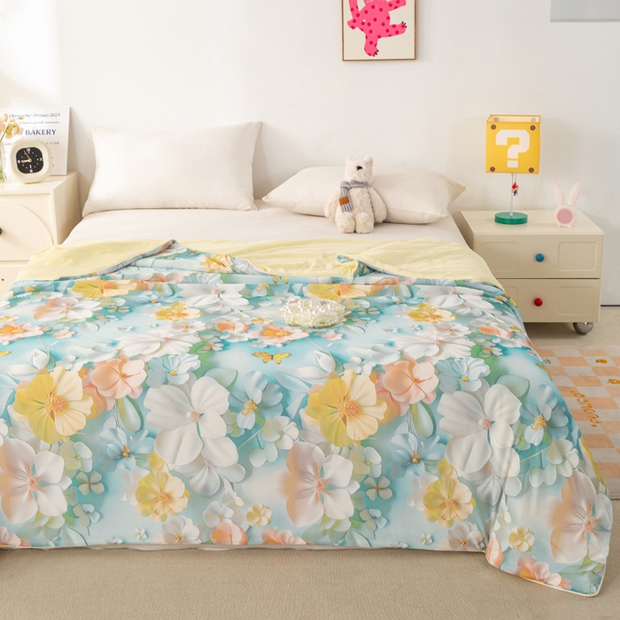 91家纺网 家纺一手货源 找家纺  居易简 2025新款5D夏被空调被A类云母仿锦氨凉感丝夏凉被 梦幻花园