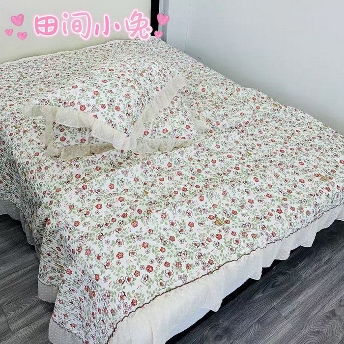 91家纺网 家纺一手货源 找家纺 希朵2025新款凉感丝小冰柠床盖三件套 田间小兔