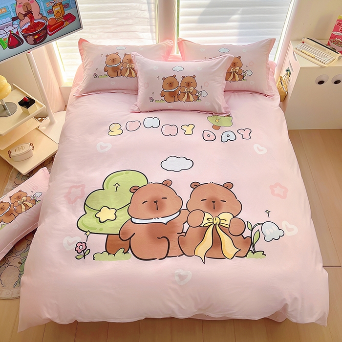 91家纺网 家纺一手货源 找家纺 2025新款原创设计卡皮巴拉全棉四件套-有作品登记证书 阳光巴拉