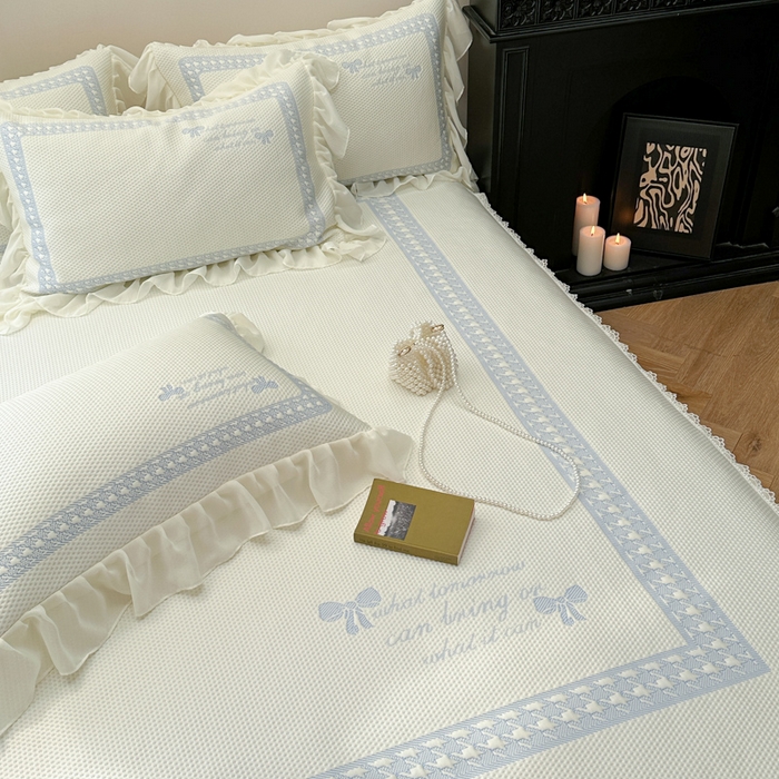 91家纺网 家纺一手货源 找家纺 2025新款蝴蝶小姐冰岛赋能凉席三件套 蝴蝶小姐-蓝