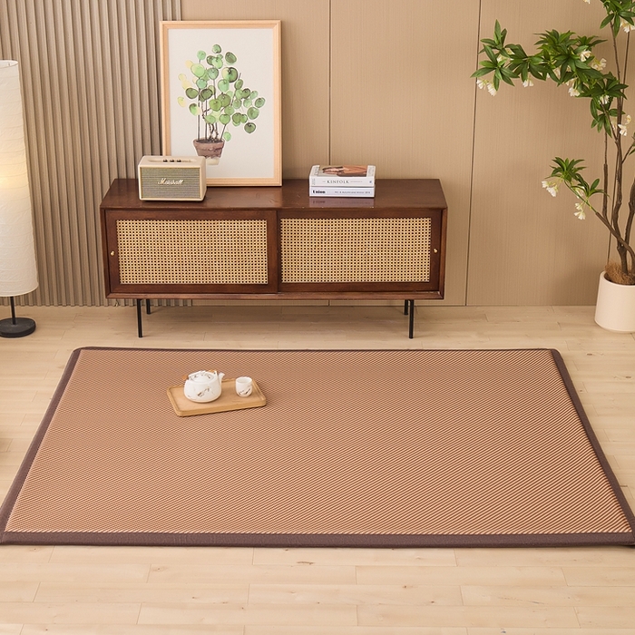 91家纺网 家纺一手货源 找家纺 绒艺席业 2025新款PE藤席地垫 斜纹编织 白玉