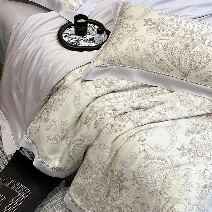 91家纺网 家纺一手货源 找家纺 若未家居 LOVEWE HOUSE 2025新款兰精天丝印花夏被及夏被四件套 宫廷华尔兹（床单款+床盖款）