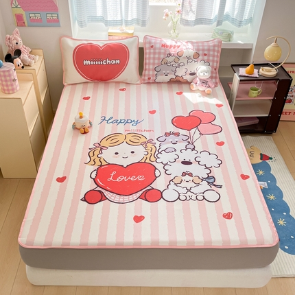 金爱家 2025新款正版授权miiiiichan可爱卡通大版数码印花A类1200D冰感丝凉感席冰丝三件套平铺床笠系列 可爱莉莉