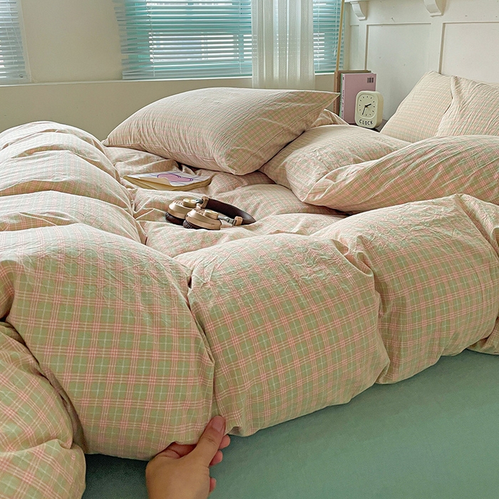 91家纺网 家纺一手货源 找家纺 大柏树 2025新款全棉水洗棉套件-床单四件套 春野玉