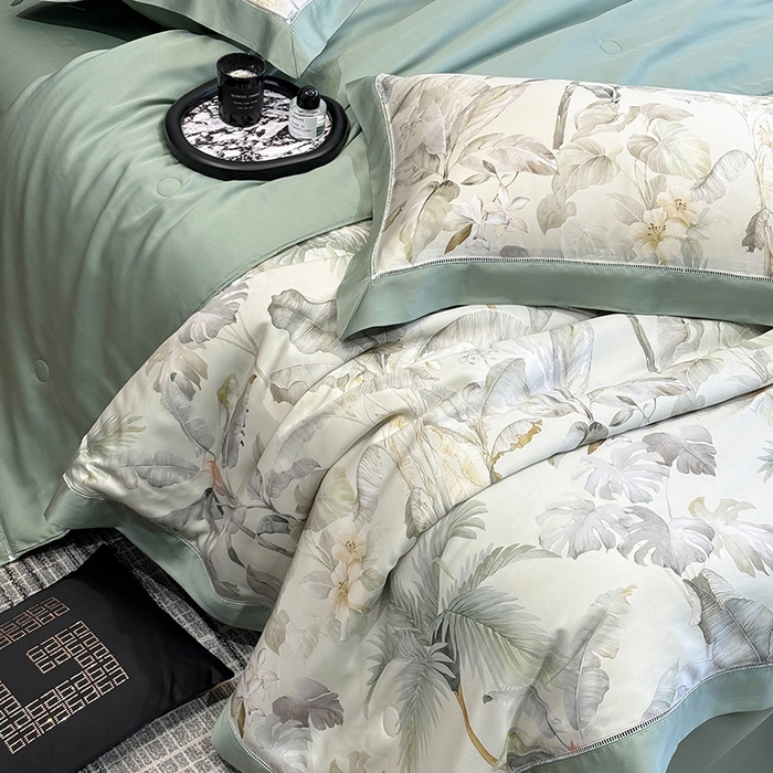 91家纺网 家纺一手货源 找家纺 若未家居 LOVEWE HOUSE 2025新款兰精天丝印花夏被及夏被四件套 清爽一夏（床单款+床盖款）