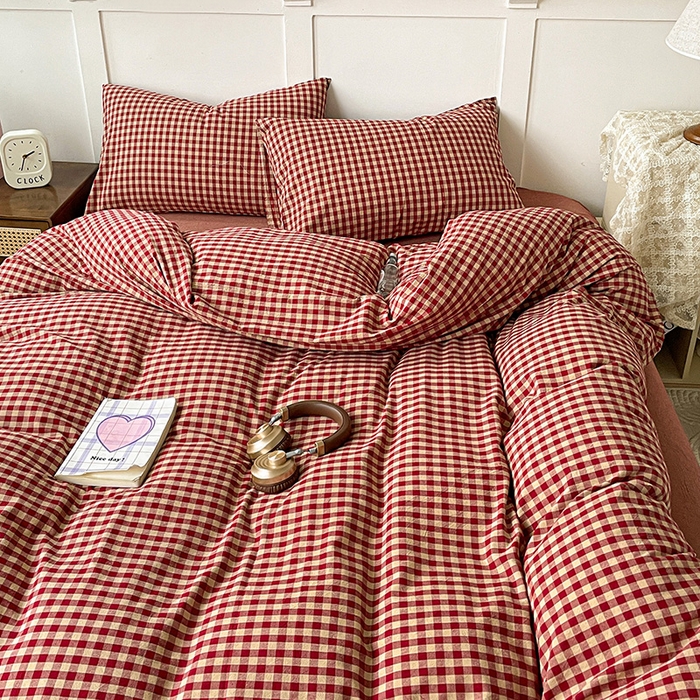 91家纺网 家纺一手货源 找家纺 大柏树 2025新款全棉水洗棉套件-床单四件套 云素红