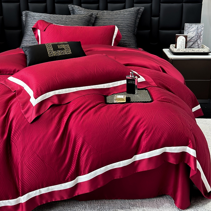 91家纺网 家纺一手货源 找家纺 （总）若未家居 LOVEWE HOUSE 2025新款天丝提花套件撞色轻奢风四件套-天丝布拉格