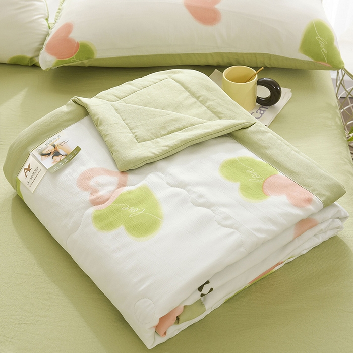 91家纺网 家纺一手货源 找家纺 红日子纺织品 2025新款棉麻夏被四件套 浪漫爱心