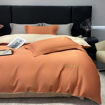 91家纺网 家纺一手货源 找家纺 （总）皇寝世家家居 2025新款全棉纯棉A类100s长绒棉四件套刺绣绣花纯色贡缎床单款-诗雅