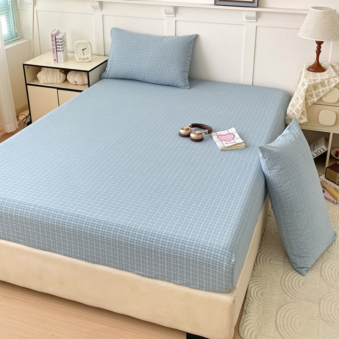 91家纺网 家纺一手货源 找家纺 2025新款全棉水洗棉套件-单床笠 春野兰