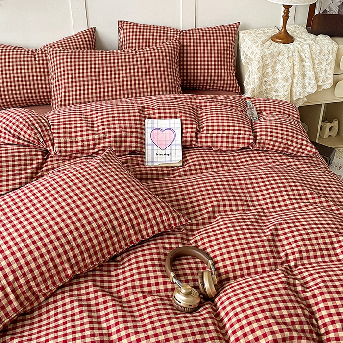 91家纺网 家纺一手货源 找家纺 大柏树 2025新款全棉水洗棉套件-床单四件套 云素红