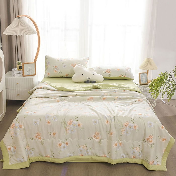 91家纺网 家纺一手货源 找家纺 红日子纺织品 2025新款棉麻夏被四件套 青青世界