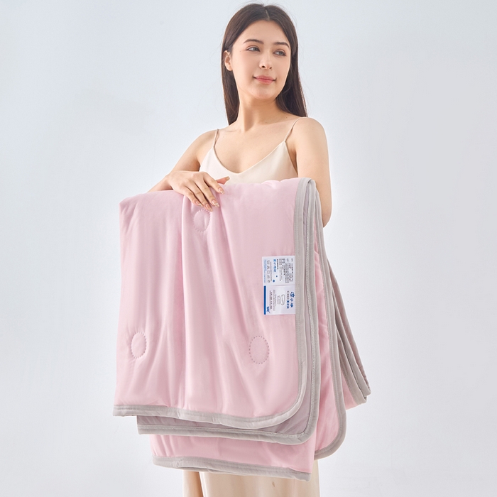 91家纺网 家纺一手货源 找家纺 丝薇雅 2025新款凉感丝夏被冰淇淋夏凉被 圆圈粉色