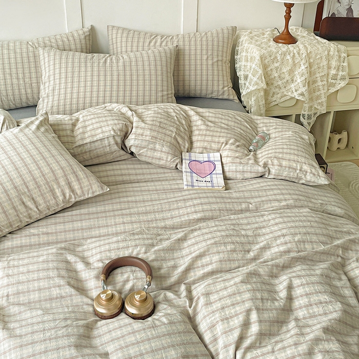 91家纺网 家纺一手货源 找家纺 大柏树 2025新款全棉水洗棉套件-床单四件套 日落灰