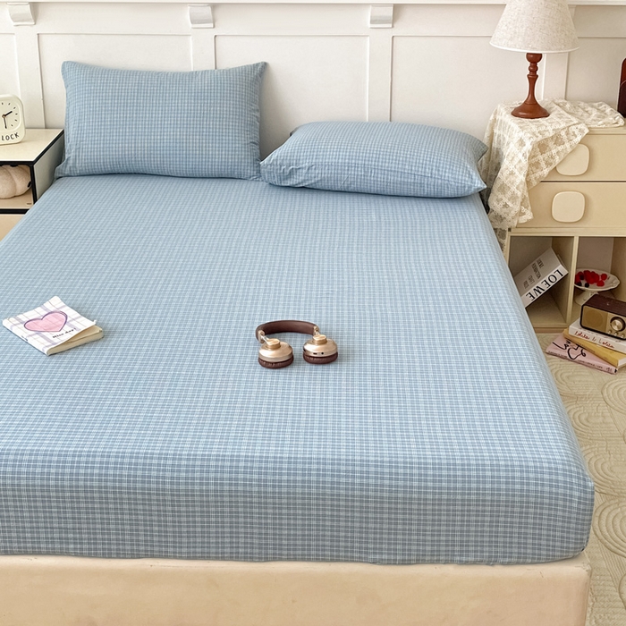 91家纺网 家纺一手货源 找家纺 2025新款全棉水洗棉套件-单床笠 春野兰