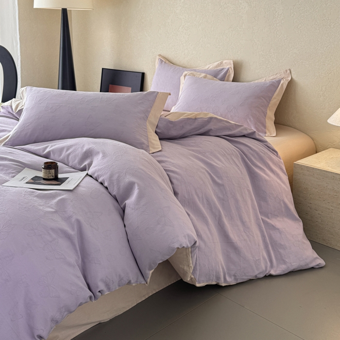 91家纺网 家纺一手货源 找家纺 若未家居 LOVEWE HOUSE 2025新款50S色织空气层水洗大提花全棉四件套 梦蝶-有氧紫