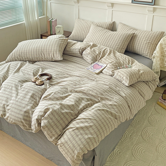 91家纺网 家纺一手货源 找家纺 大柏树 2025新款全棉水洗棉套件-床单四件套 日落灰