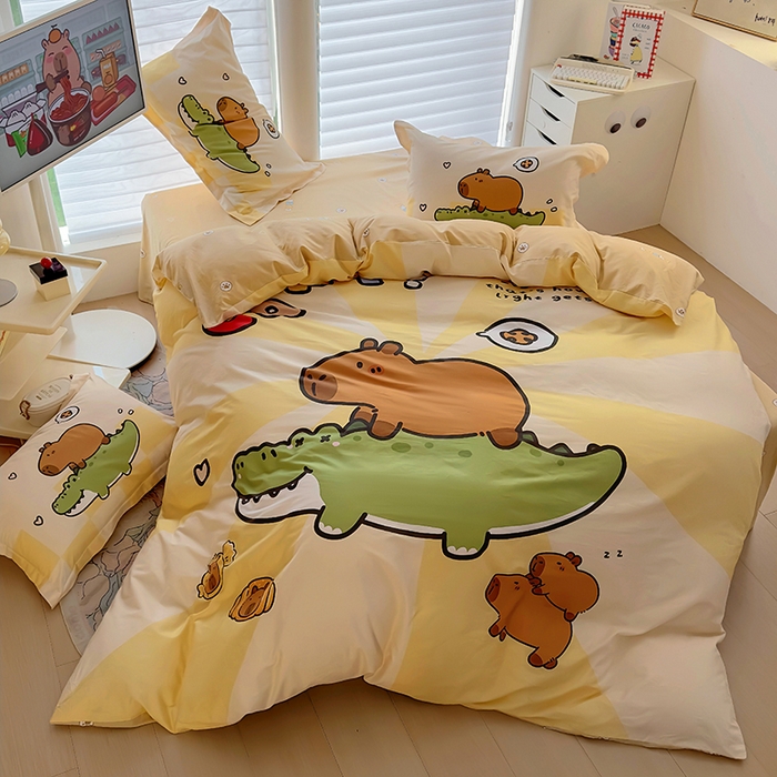 91家纺网 家纺一手货源 找家纺 2025新款原创设计卡皮巴拉全棉四件套-有作品登记证书 趴趴巴拉