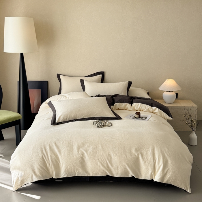 91家纺网 家纺一手货源 找家纺 若未家居 LOVEWE HOUSE 2025新款50S色织空气层水洗大提花全棉四件套 流光-云氧白