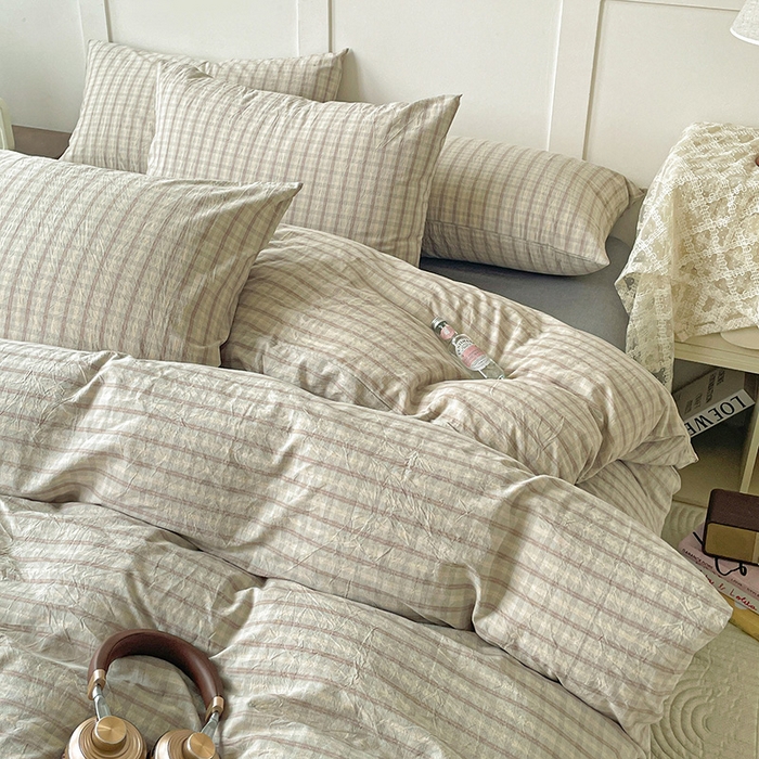 91家纺网 家纺一手货源 找家纺 大柏树 2025新款全棉水洗棉套件-床单四件套 日落灰