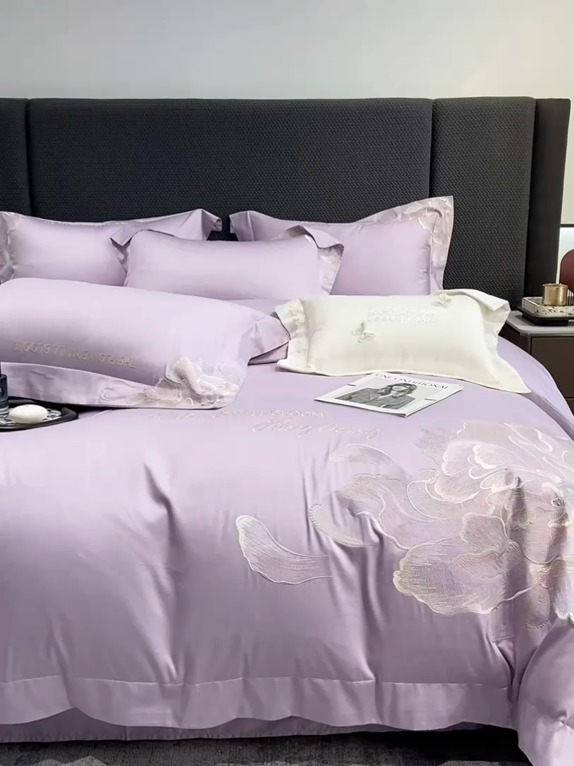 91家纺网 家纺一手货源 找家纺 星蕴家纺 2025新款100支澳棉正宗长绒棉四件套-绽放 绽放 优雅紫