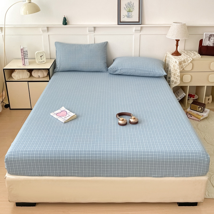 91家纺网 家纺一手货源 找家纺 2025新款全棉水洗棉套件-单床笠 春野兰