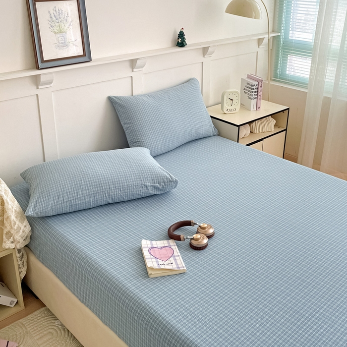 91家纺网 家纺一手货源 找家纺 2025新款全棉水洗棉套件-单床笠 春野兰