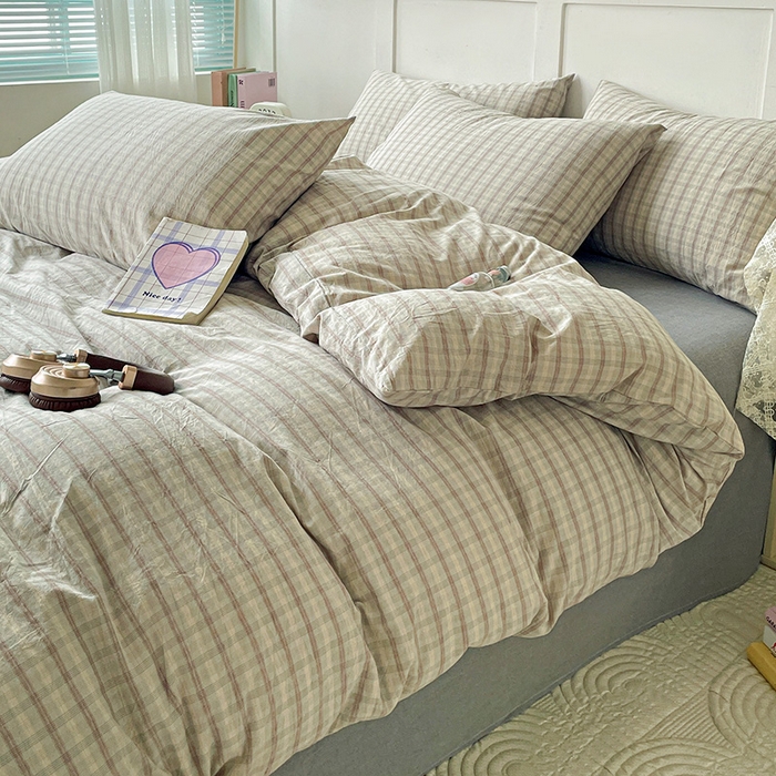 91家纺网 家纺一手货源 找家纺 大柏树 2025新款全棉水洗棉套件-床单四件套 日落灰