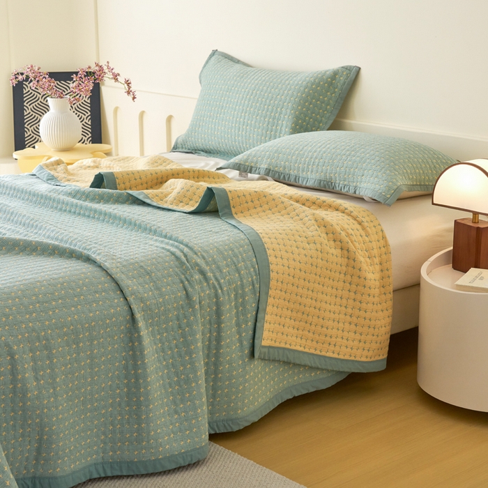 91家纺网 家纺一手货源 找家纺 棠薇家纺  2025新款北欧风盖毯毛巾被 星空绿