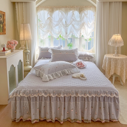 91家纺网 家纺一手货源 找家纺 网红馆（ck家纺） 2025新款优舒棉蕾丝花边床裙四件套-玛格丽 香芋紫